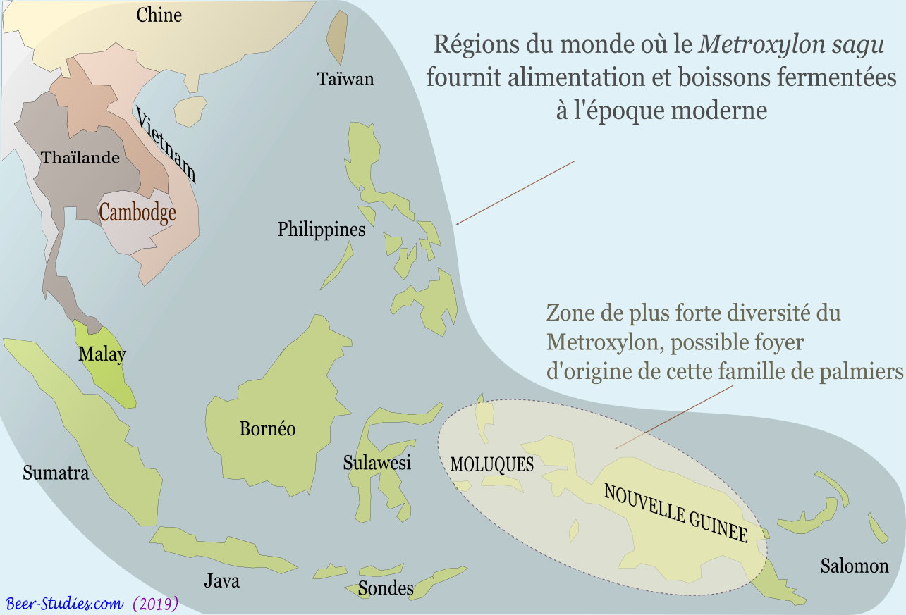 Distribution du palmier-sagou en Asie de Sud-Est, Indonésie et Mélanésie